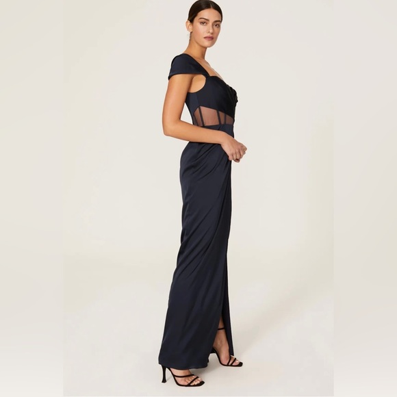 Marchesa Notte Navy Satin Corset Gown - Picture 2 of 7